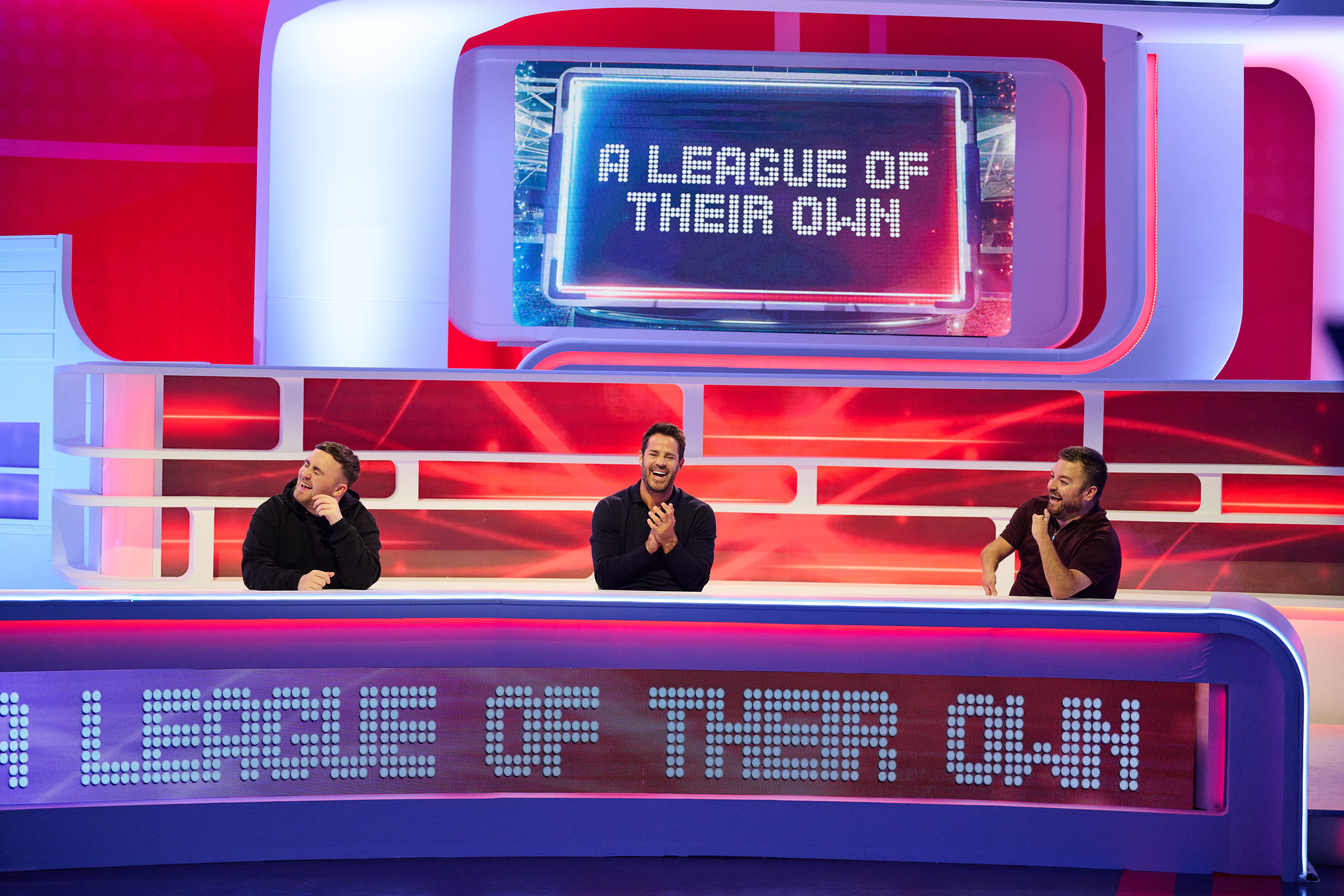 A League of Their Own S19E2 Luke Littler, Tom Davis, Alex Brooker
